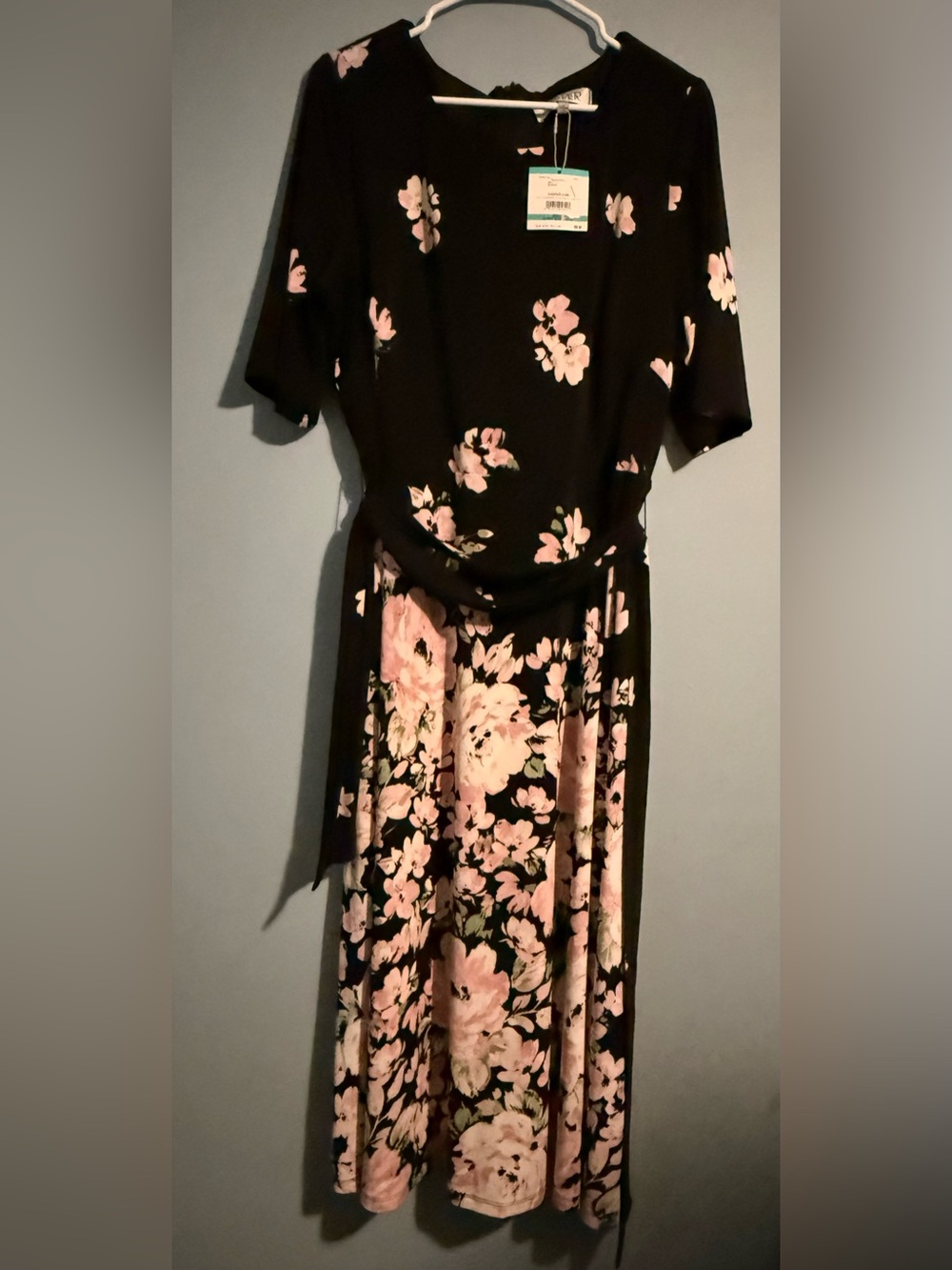 Womenโs Black Floral Tie-Waist Dress Tunic - Pink Floral